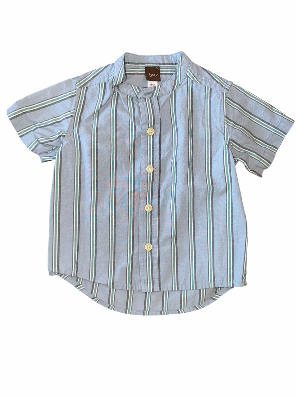 Tea Collection Light Blue Striped Short Sleeve Shirt for Kids, 18-24 months